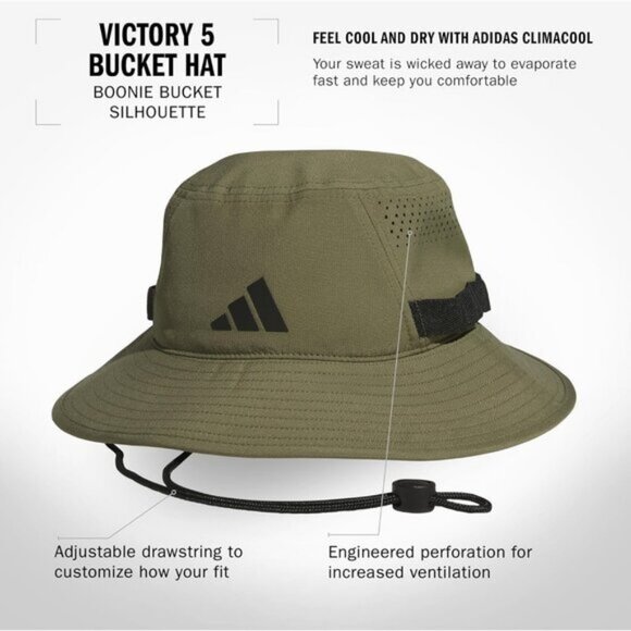 ⚡Adidas Men Olive Strata Green/Black/5.0 100% Polyester Sun Athletic Bucket Hat - Picture 2 of 6